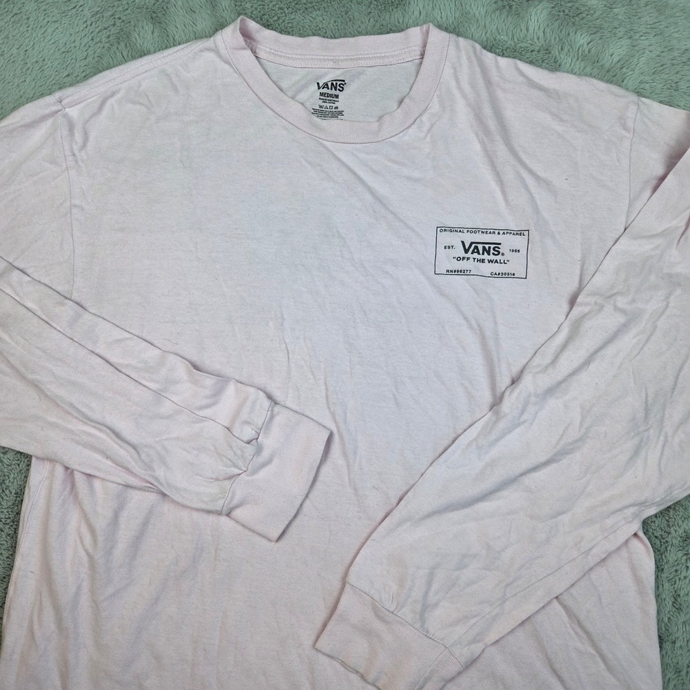 Vans Long Sleeve Graphic T-Shirt Mens M Off The Wall Logo Cotton Light Pink Tee